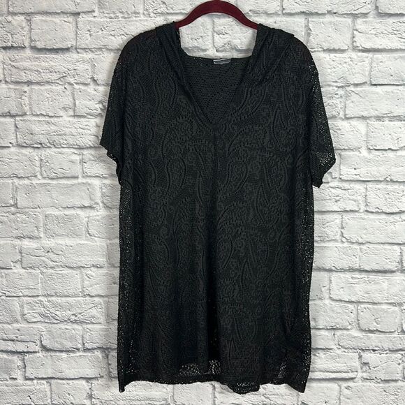 Cherie, St. Tropez Black Patterned Swim Cover Up Size Large - Picture 1 of 5